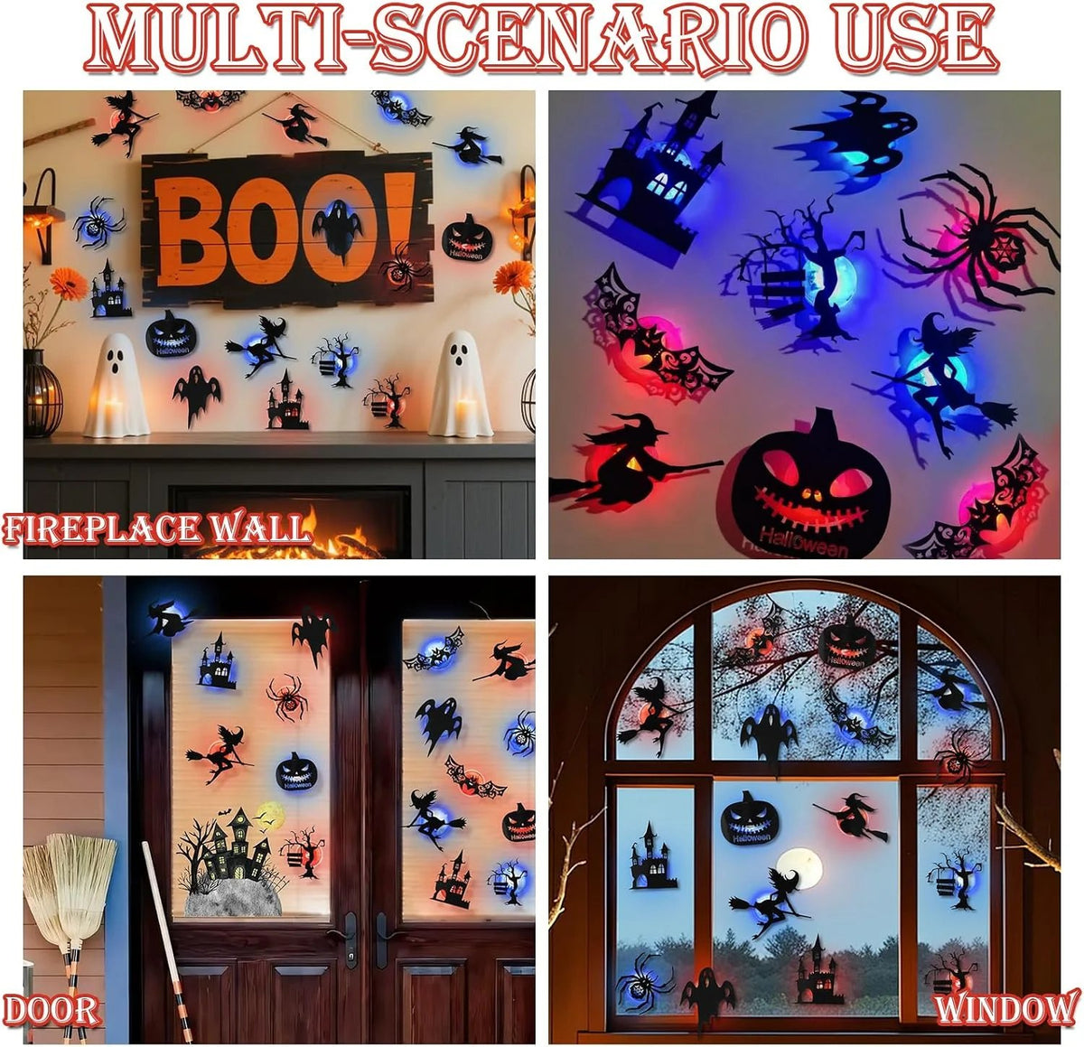 🔥Renter-Friendly Peel & Stick Halloween LED Window Lights, No Drill No Residue, 8 Spooky Silhouette Designs