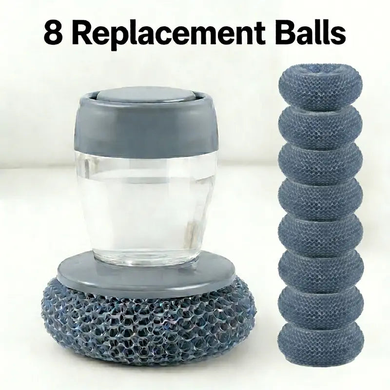 🫧 Press & Scrub Soap-Dispensing Dish Brush + 3 Replaceable Heads ✨