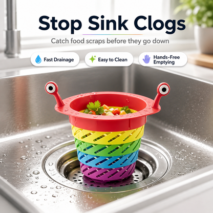 🌈 Expandable Sink Strainer — Stop Clogs, Dump Mess Hands-Free ✨
