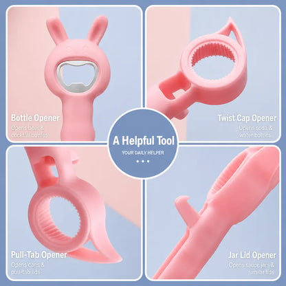 🐰 4-in-1 Easy Grip Bottle & Jar Opener – Twist, Lift, Pop & Open with Less Effort ✨