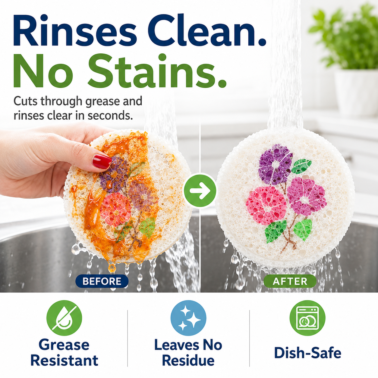 🌿 Natural Wood Pulp Cellulose Scrubber Pads — Quick-Dry, Scratch-Free & Grease-Fighting ✨