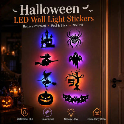 🔥Renter-Friendly Peel & Stick Halloween LED Window Lights, No Drill No Residue, 8 Spooky Silhouette Designs