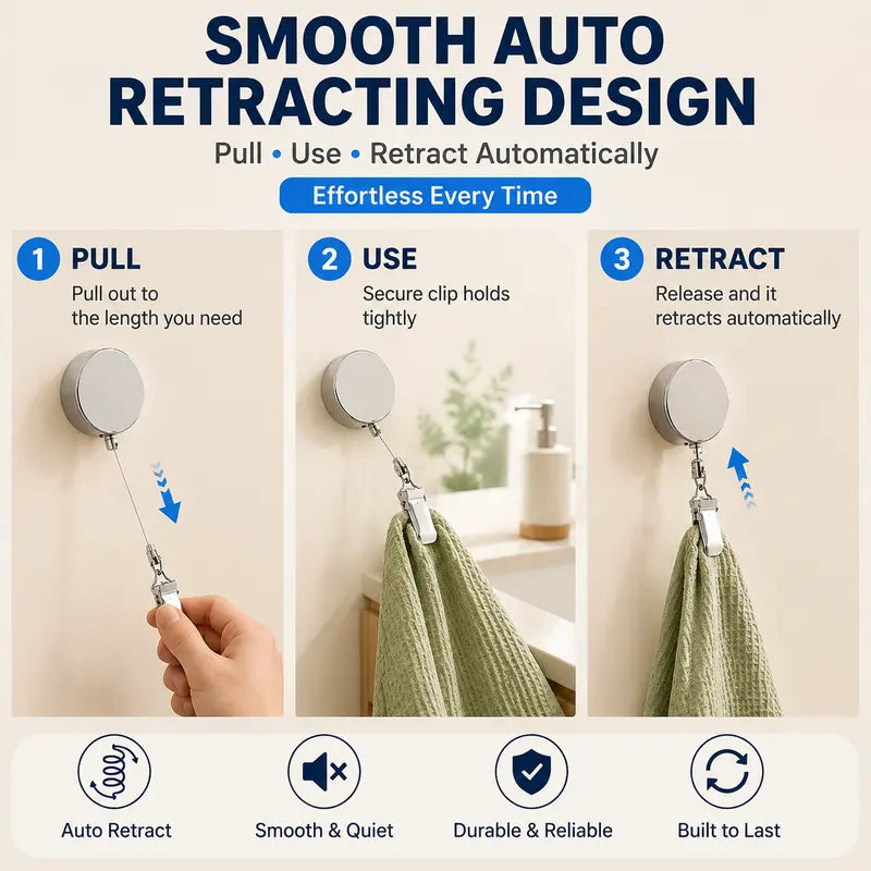 Retractable Towel Clip, Self Retracting Towel Holder