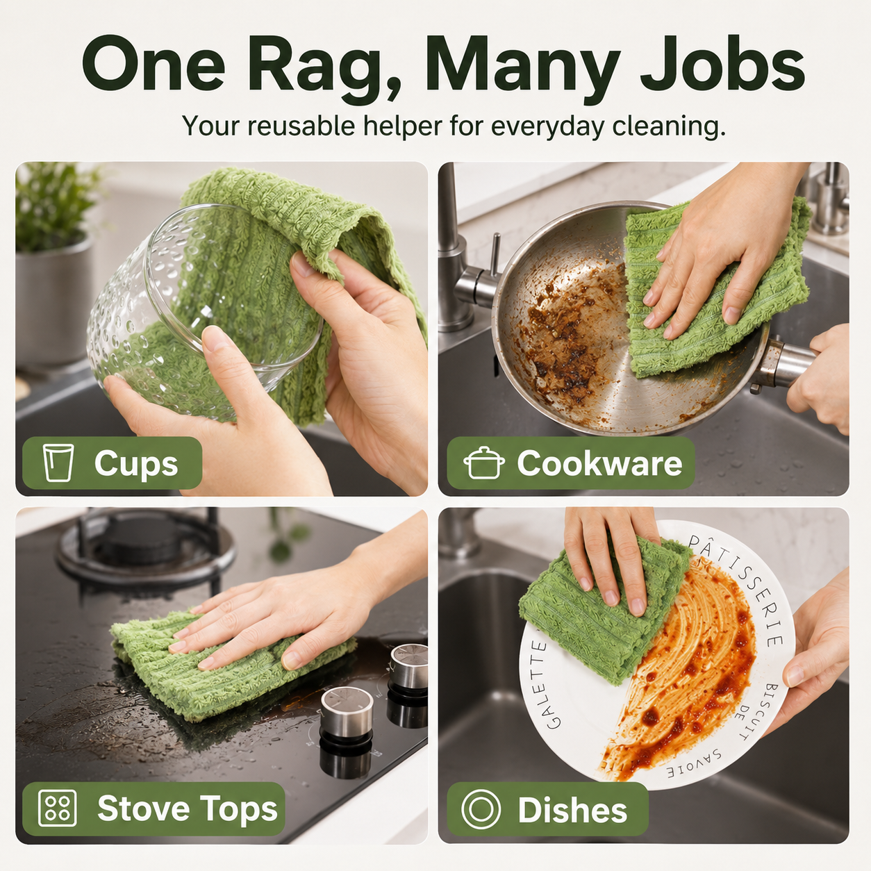 🧽Reusable Antibacterial Cleaning Cloths – Heavy-Duty, Super Absorbent, Lint-Free & Streak-Free