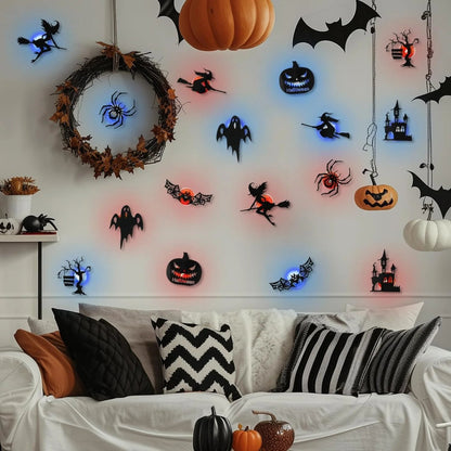 🔥Renter-Friendly Peel & Stick Halloween LED Window Lights, No Drill No Residue, 8 Spooky Silhouette Designs