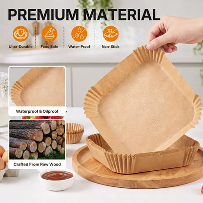 🔥 No More Flimsy Liners or Greasy Cleanup — 100 Extra-Strong, Oil-Proof Air Fryer Liners ✨