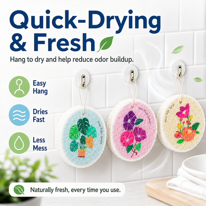 🌿 Natural Wood Pulp Cellulose Scrubber Pads — Quick-Dry, Scratch-Free & Grease-Fighting ✨