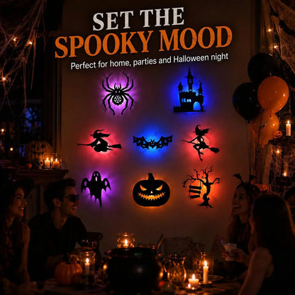 🔥Renter-Friendly Peel & Stick Halloween LED Window Lights, No Drill No Residue, 8 Spooky Silhouette Designs