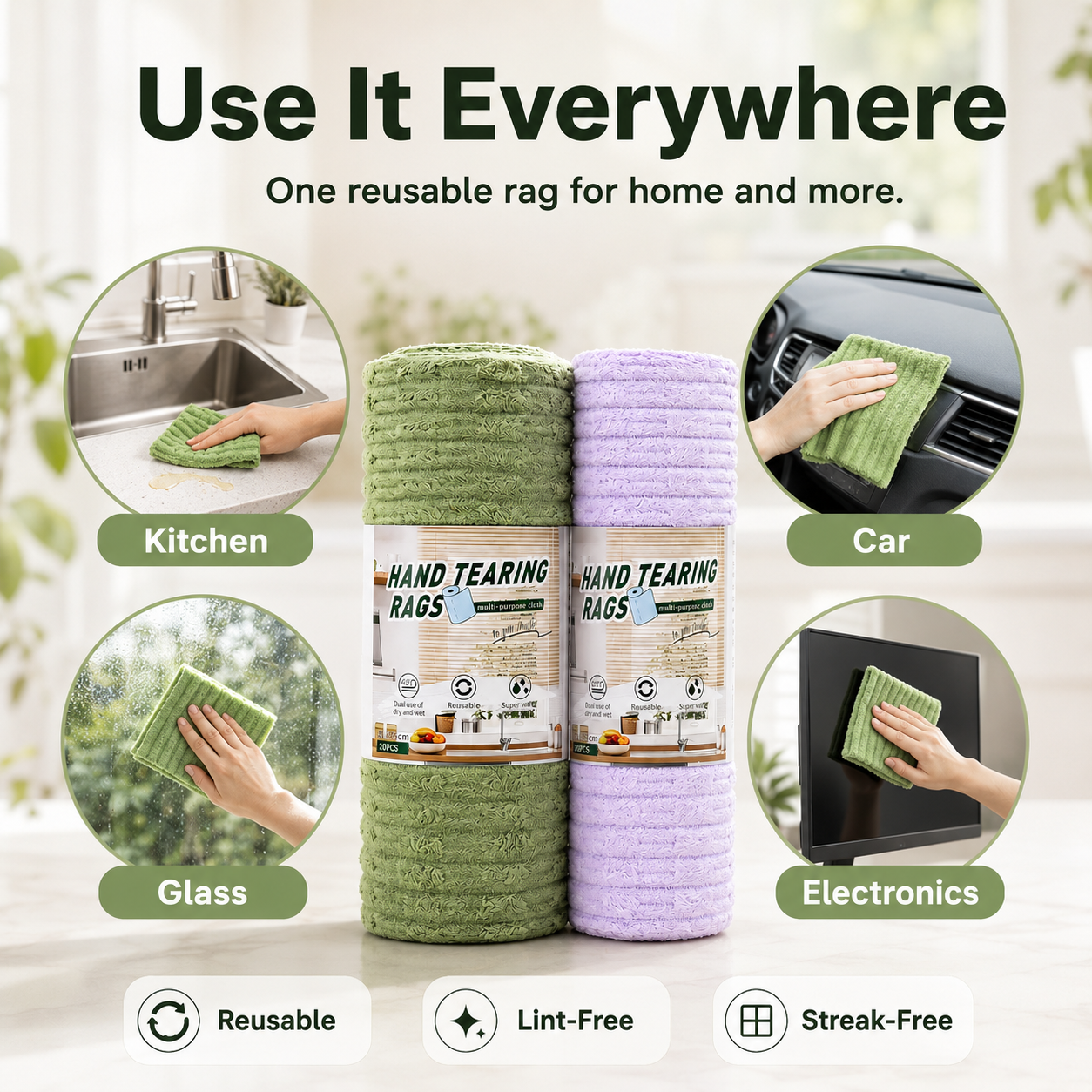 🧽Reusable Antibacterial Cleaning Cloths – Heavy-Duty, Super Absorbent, Lint-Free & Streak-Free