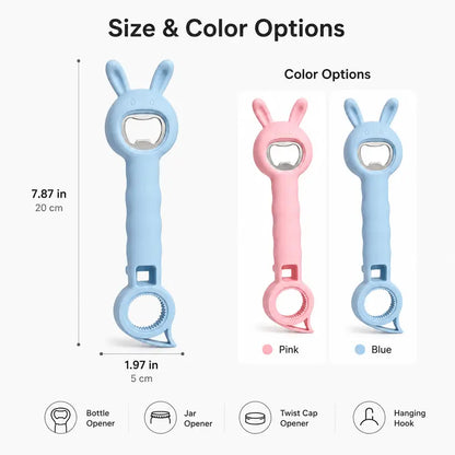 🐰 4-in-1 Easy Grip Bottle & Jar Opener – Twist, Lift, Pop & Open with Less Effort ✨