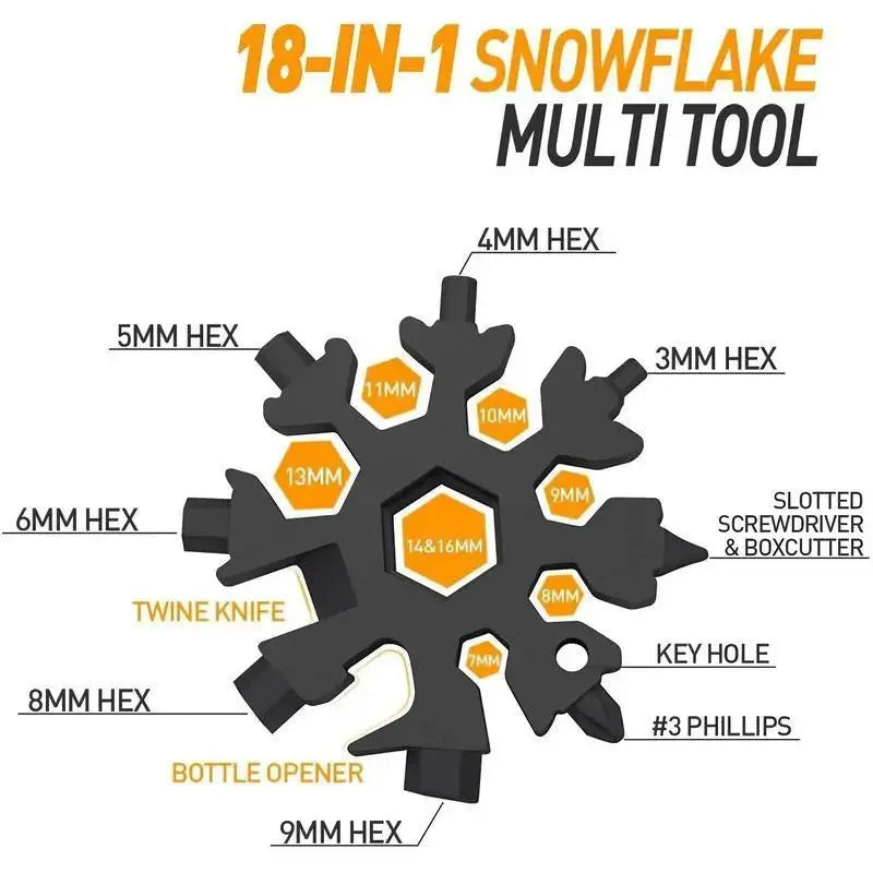 ❄️ 18-in-1 Snowflake Multi-Tool 🔧 Portable, Handy & Ready Anywhere