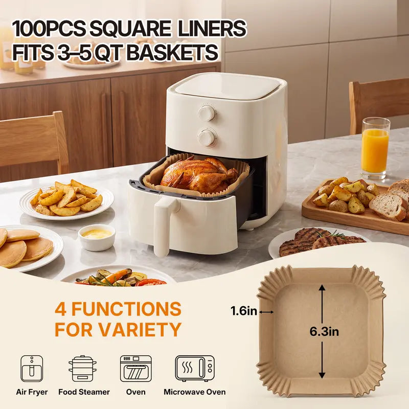 🔥 No More Flimsy Liners or Greasy Cleanup — 100 Extra-Strong, Oil-Proof Air Fryer Liners ✨