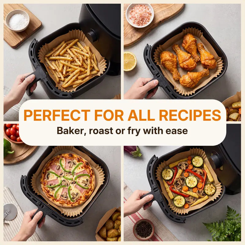 🔥 No More Flimsy Liners or Greasy Cleanup — 100 Extra-Strong, Oil-Proof Air Fryer Liners ✨