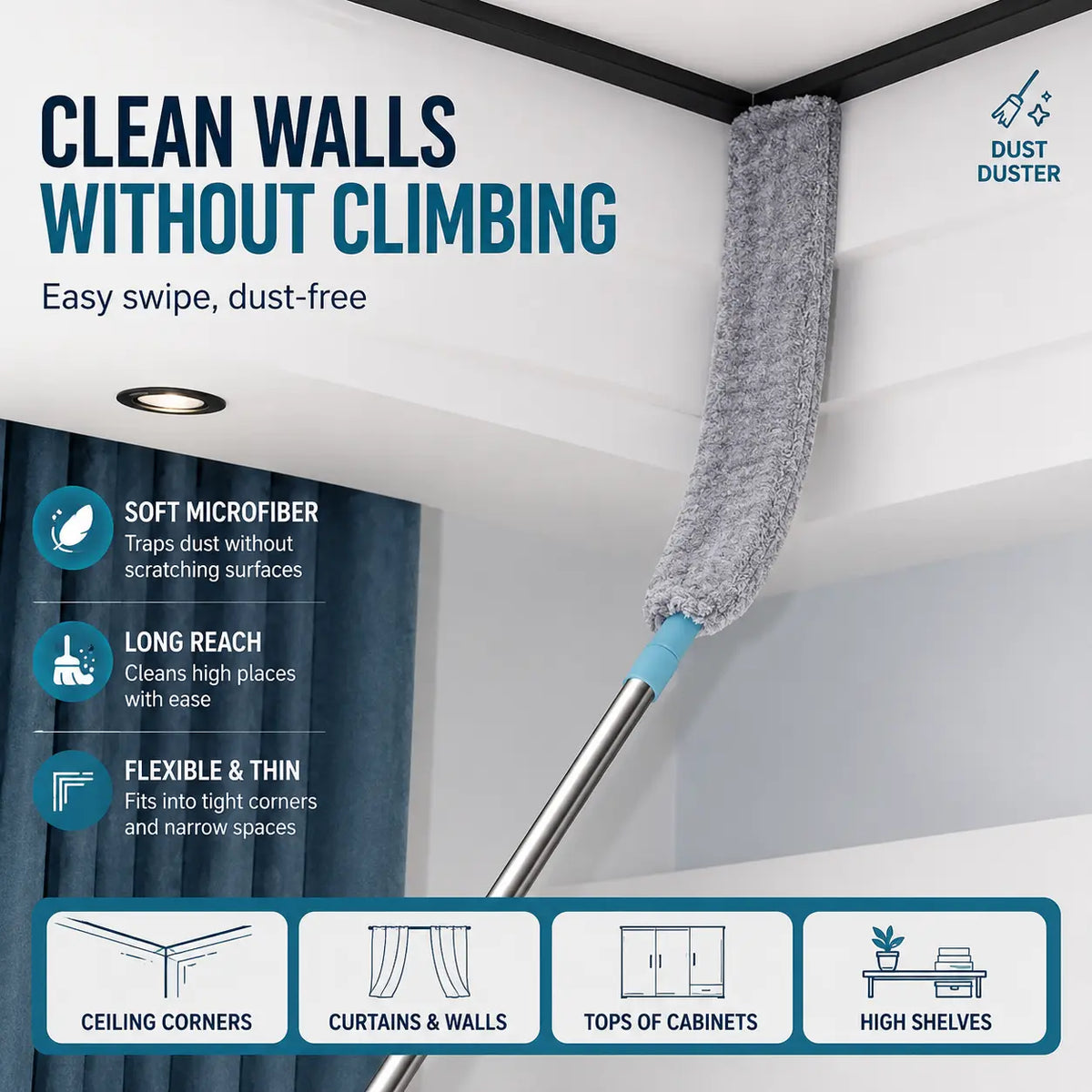 🧹 Flexible Gap Duster – Microfiber Cleaning Brush for Hard-to-Reach Spaces, Under Sofa & Bed Dust Cleaner