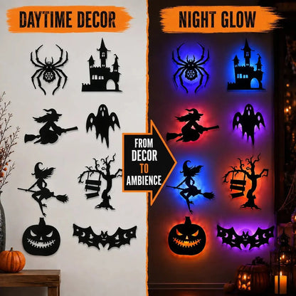 🔥Renter-Friendly Peel & Stick Halloween LED Window Lights, No Drill No Residue, 8 Spooky Silhouette Designs