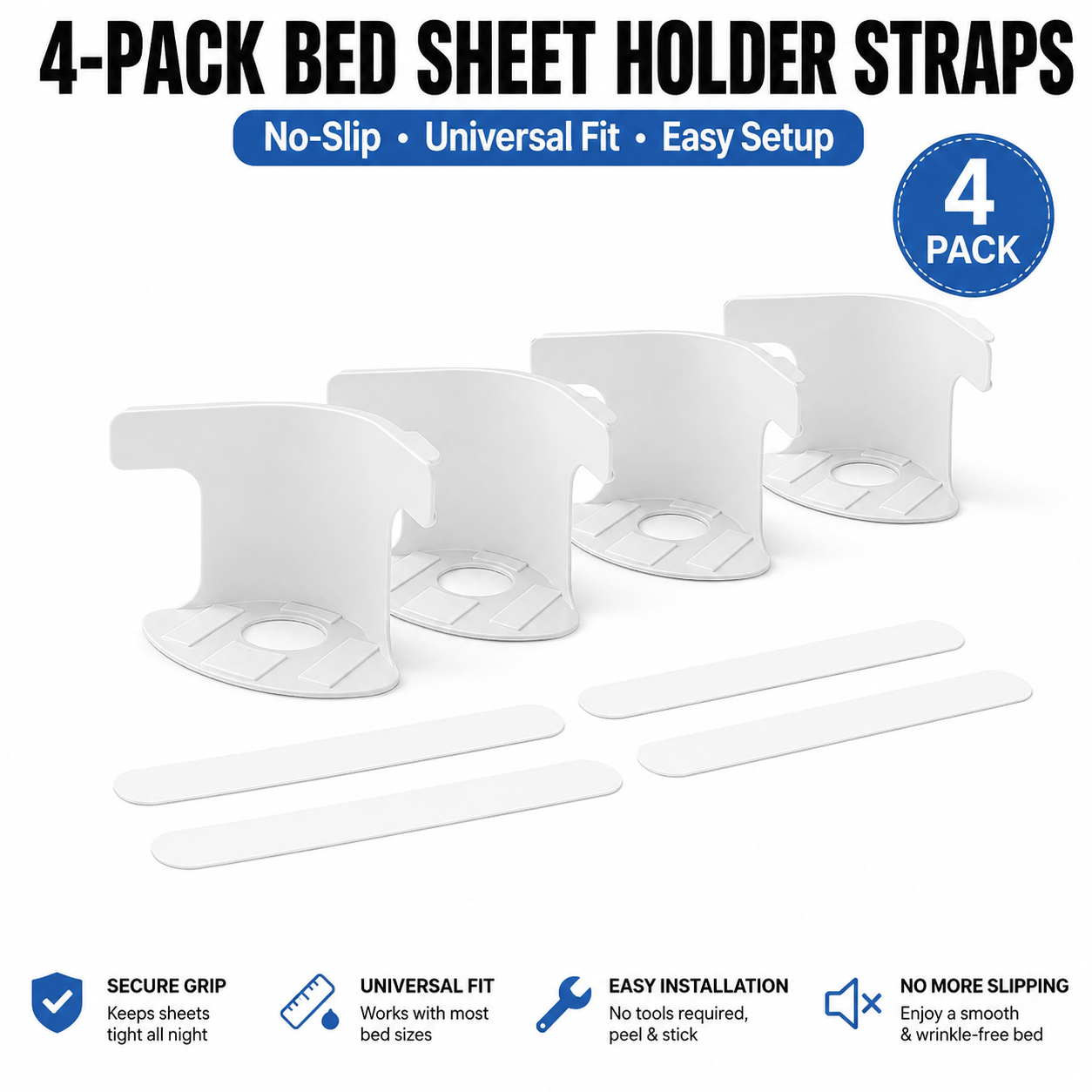 4-Pack Heavy Duty Bed Sheet Clips, Locking Mattress Corner Holders👔