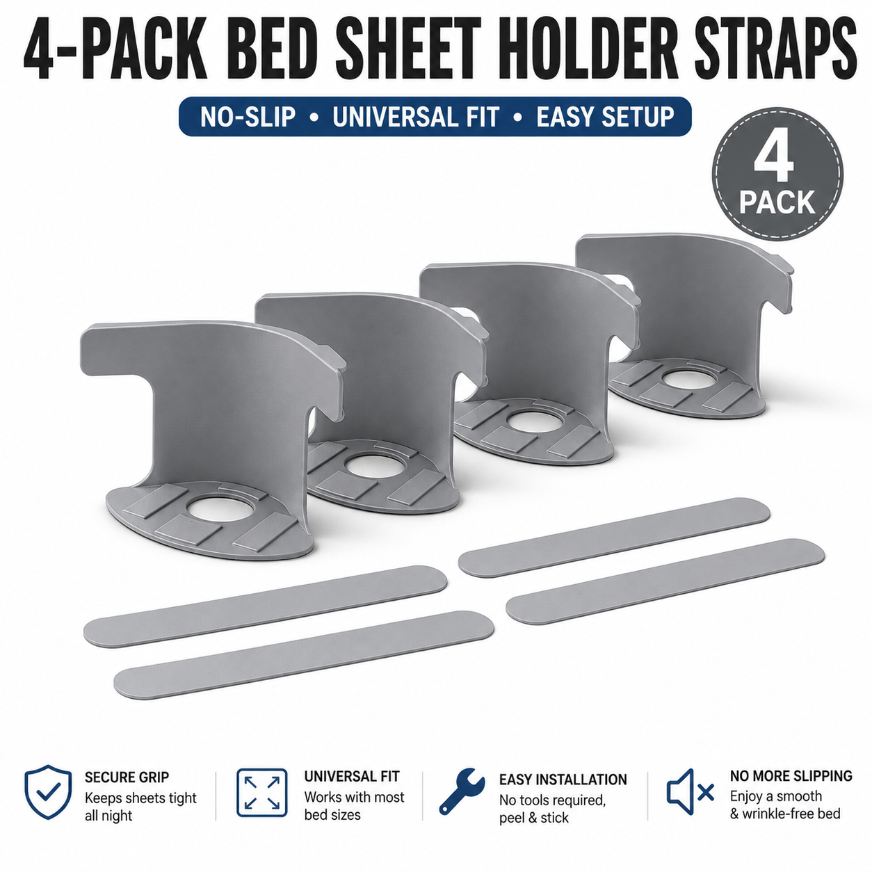 4-Pack Heavy Duty Bed Sheet Clips, Locking Mattress Corner Holders👔