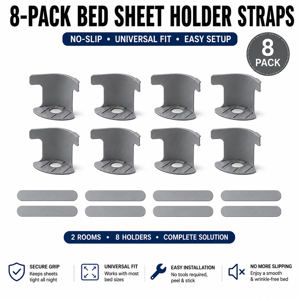 4-Pack Heavy Duty Bed Sheet Clips, Locking Mattress Corner Holders👔