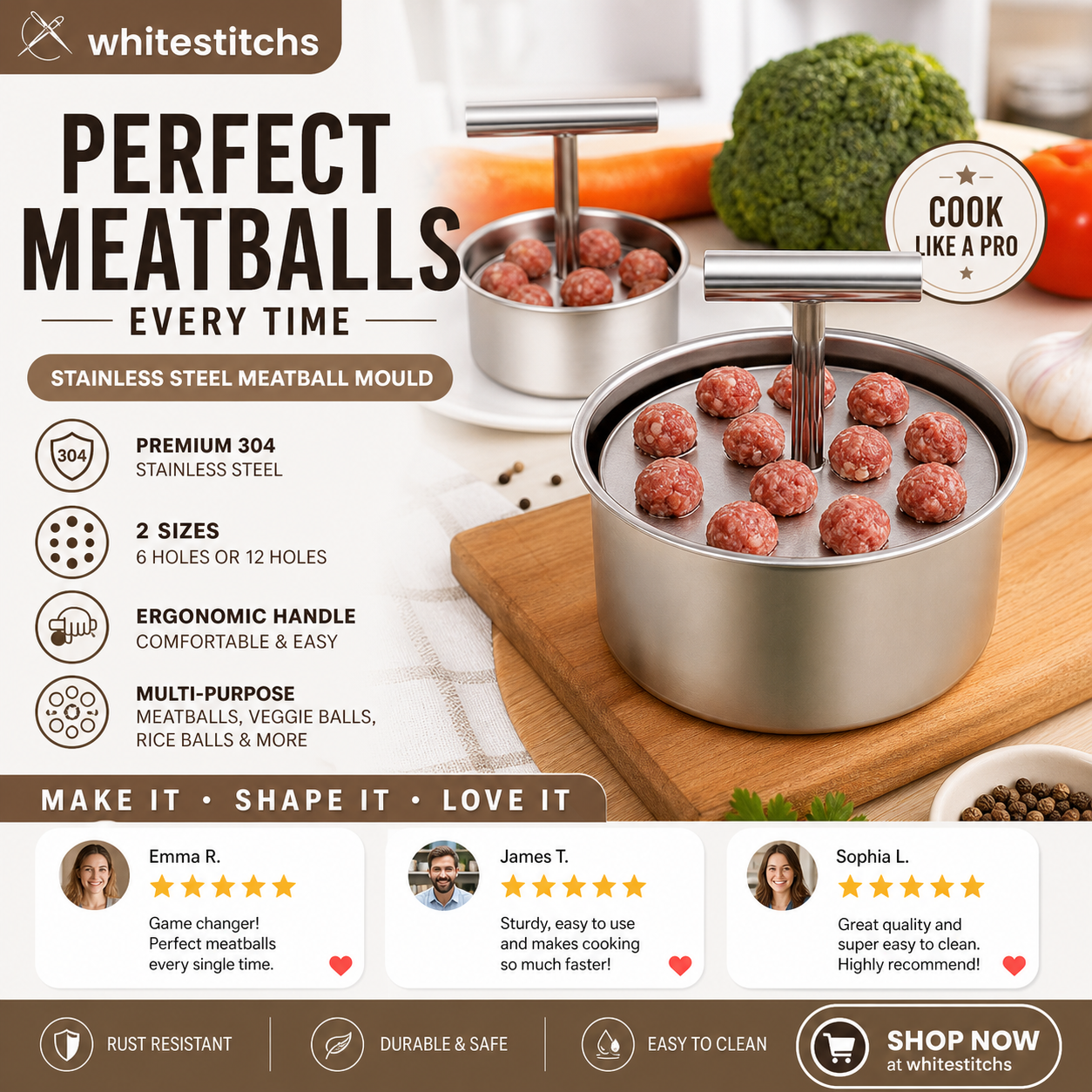 📢📢50% OFF !! ⏰Kitchen Stainless Steel Meatball Mould