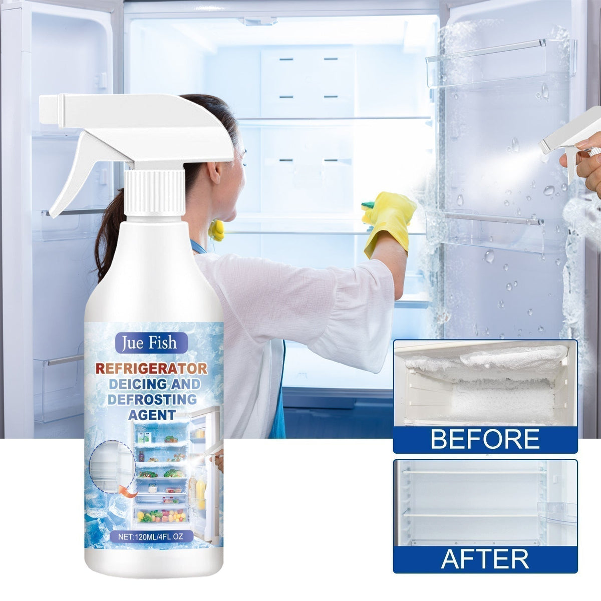 ❄️ Melt Ice & Frost Fast — Easy Spray & Wipe Freezer Defroster | Helps Prevent Re-Freezing 🧊
