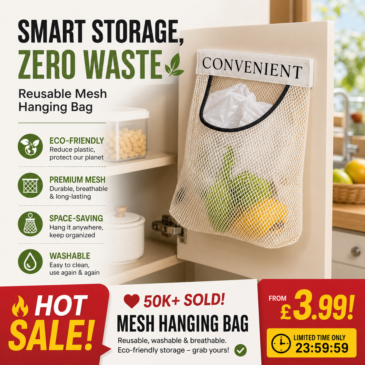 🥳HOT SALE🥳Mesh Hanging Bag – washable & breathable. Eco-friendly storage